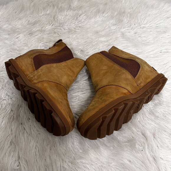 Sorel Tan Joan of Arctic Nubuck Leather Wedge Booties Sz 9 Pull Eli Curry Brown - Picture 7 of 11